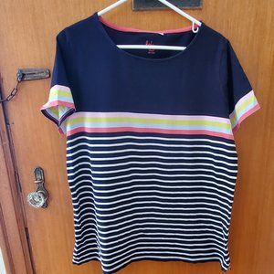 Boden Short Sleeve Breton Shirt - Size 18, Navy/Multi-Color Stripe